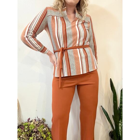 70s Burnt Orange Stripe Tunic Set - Picture 3 of 16